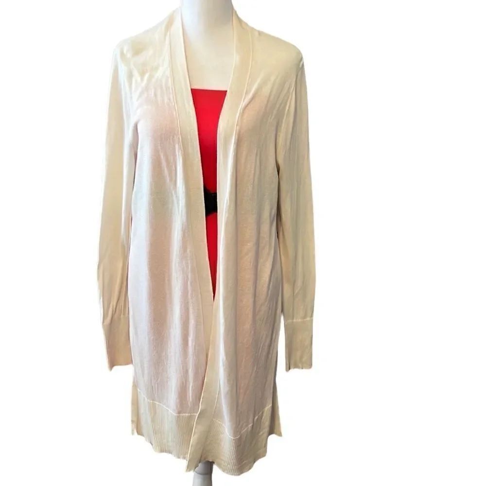 Dana Buchman szM long cardigan solid color front & sleeves flower print back GUC